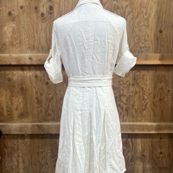 JONES WEAR DRESS Linen Blend Lined Short Sleeve Midi Dress With Belt Size 12P - Picture 3 of 16